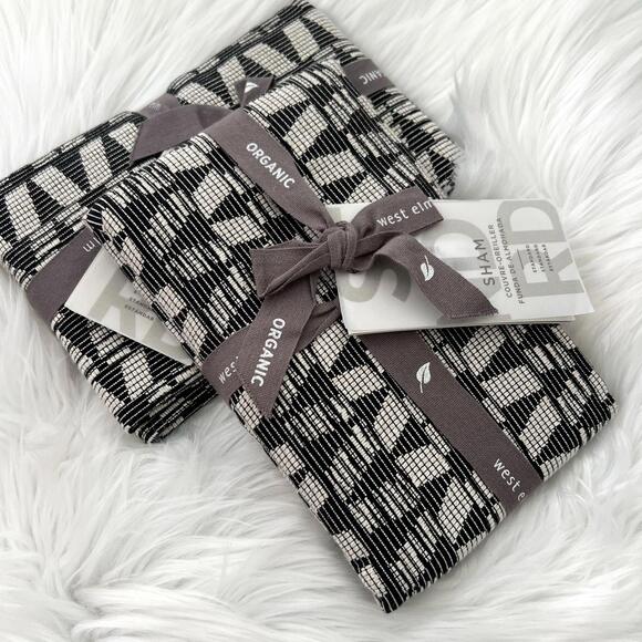 Lot 2 NWT West Elm Black ivory geometric Organic Cotton Standard shams 26” x 20” - Picture 2 of 5